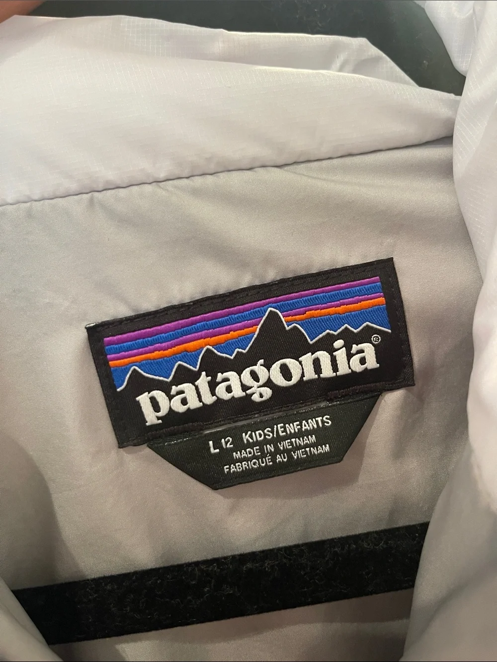Patagonia Light Gray Quilted Girls' Jacket with Pink Zipper and Yellow Accents